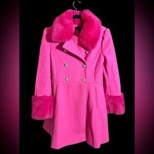 Miss Selfridge faux fur coat and cuff dolly coat in bright pink